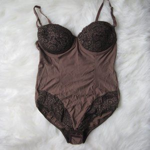 Sexy Dark Brown Lace Lingerie Bodysuit Padded Demi Bra Convertible Straps 36B M